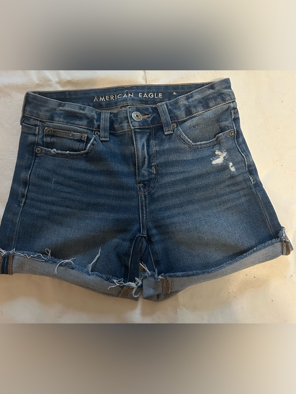 American Eagle Outfitters Women's Dark Blue Distressed Jean Shorts Size 6
